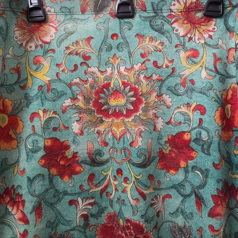 amma Fairy Whimsical Cottage Peasant  Floral Romance Maxi Skirt Aqua Red Size XL - Picture 4 of 7